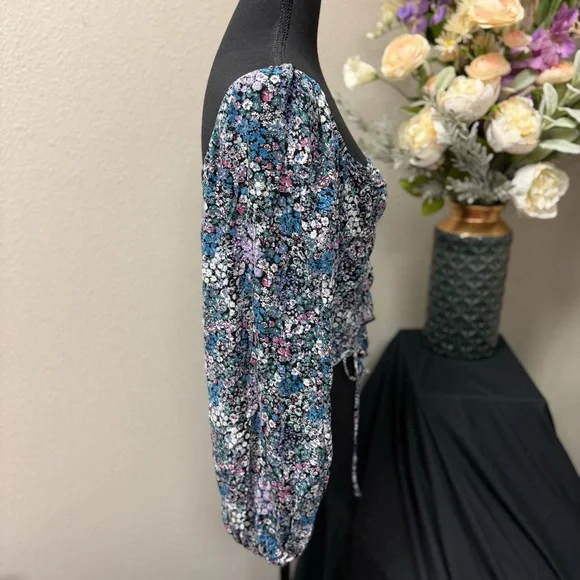 Wild Fable Floral Ruched Long Sleeve Square Neck  Print Women's Top. Size XL - Picture 4 of 7